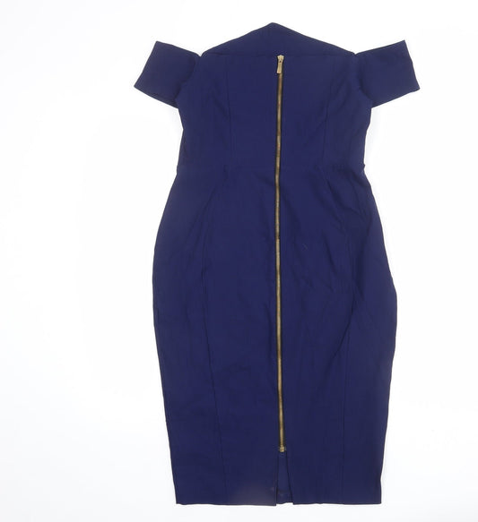 Vesper Womens Blue Viscose Pencil Dress Size 14 Off the Shoulder Zip