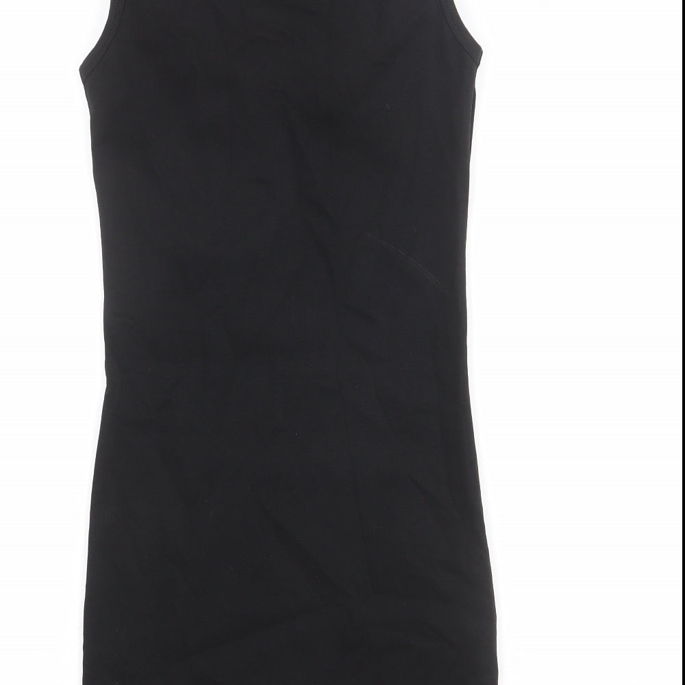 Miss Selfridge Womens Black Cotton Bodycon Size 8 Round Neck Pullover