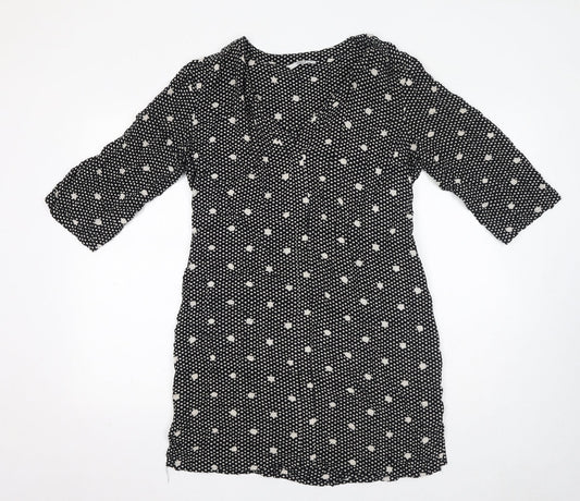 Additional front view of Only women’s black polka dot viscose a-line, size UK 10, v-neck pullover