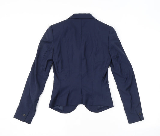 H&M Womens Blue Herringbone Polyester Jacket Blazer Size 4 - Pockets