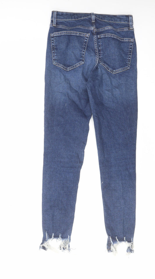 Topshop Womens Blue Cotton Skinny Jeans Size 28 in L32 in Regular Zip - Frayed Hem