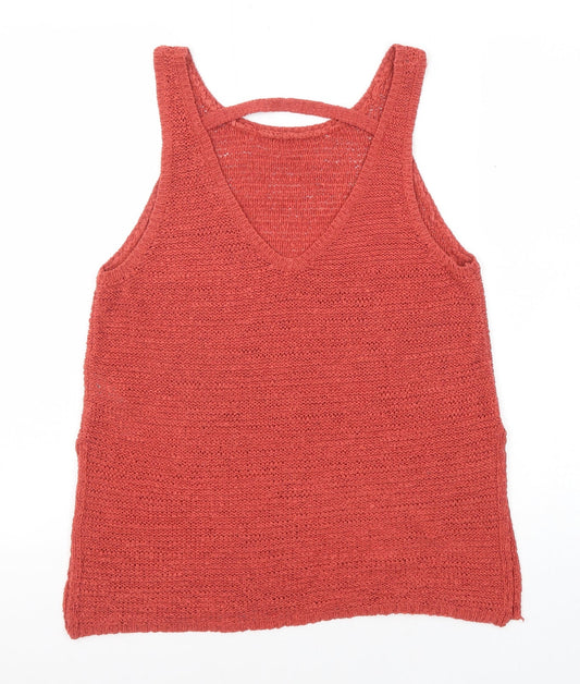 New Look Womens Red Acrylic Basic Tank Size 8 Round Neck