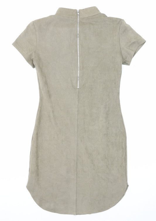 AX Paris Womens Green Paisley Polyester Shift Size 8 Mock Neck Zip