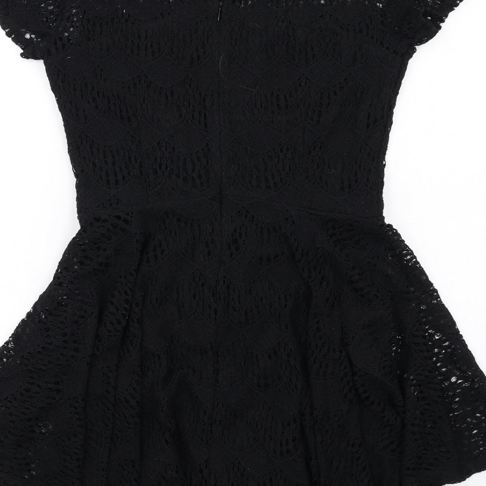 Kendall And Kylie Womens Black Geometric Cotton Fit & Flare Size L Round Neck Zip