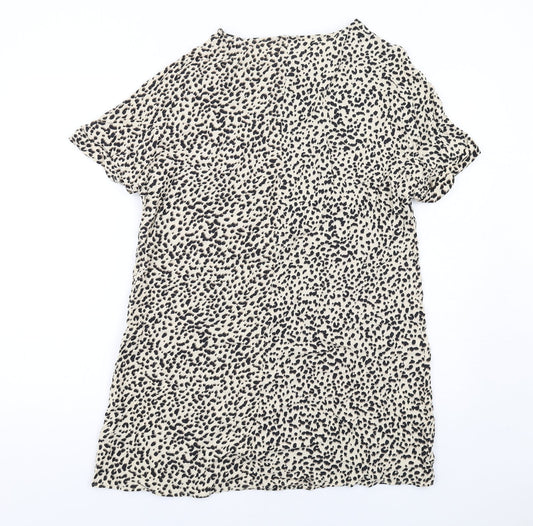 H&M Womens Beige Animal Print Viscose A-Line Size 6 Boat Neck Pullover - Cheetah pattern