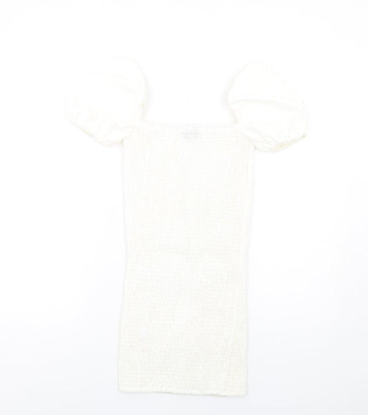 PRETTYLITTLETHING Womens White Polyester Bodycon Size 6 Square Neck Pullover