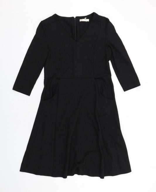 Additional front view of Kaliko women’s black polyester trapeze & swing, size UK 10, v-neck zip