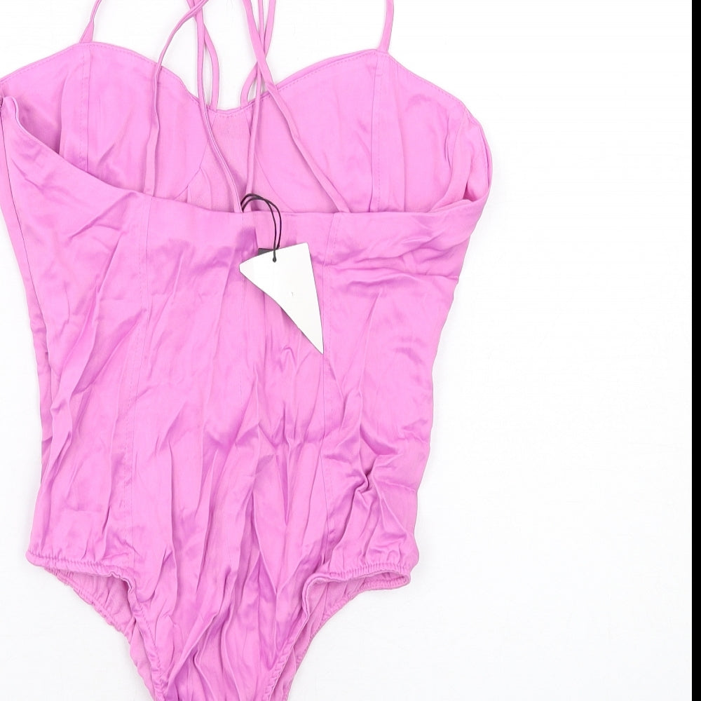 Zara Womens Purple Viscose Bodysuit One-Piece Size S Zip