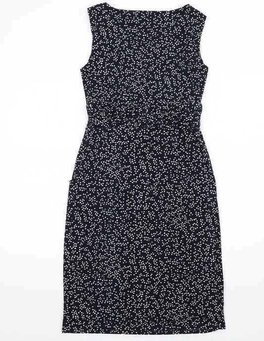 John Lewis Womens Blue Polka Dot Polyester Shift Size 10 V-Neck Pullover