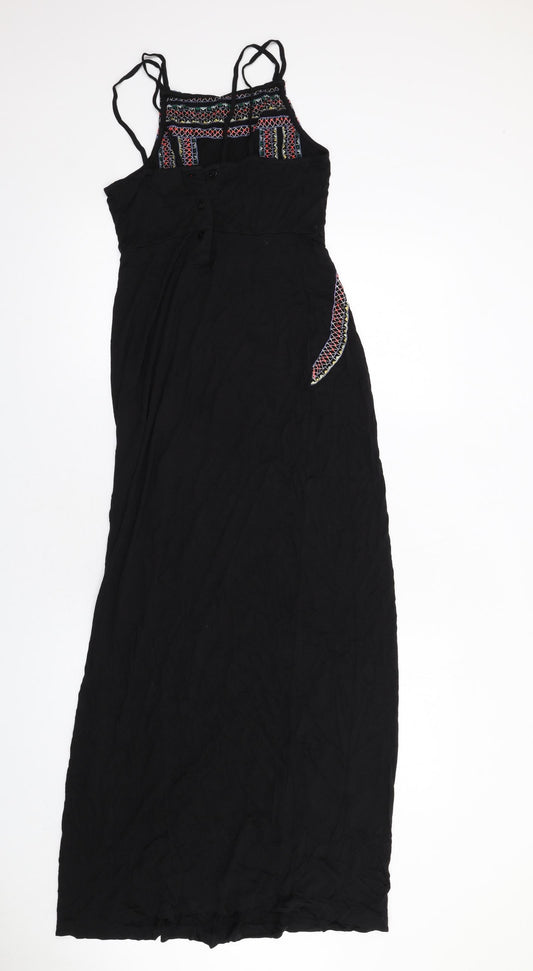 Topshop Womens Black Geometric Viscose Maxi Size 6 Square Neck Button