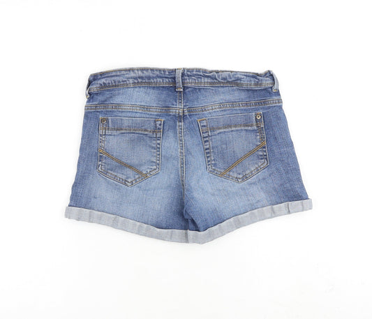 Oasis Womens Blue Cotton Hot Pants Shorts Size 28 in L3 in Regular Zip
