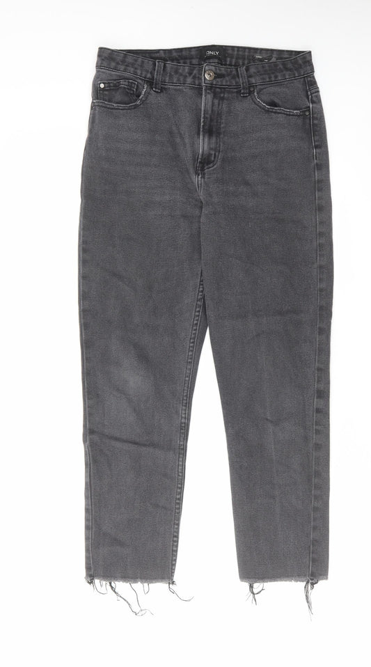 Additional front view of Only women’s grey cotton tapered jeans, size UK 30, in, 32-inch leg regular zip - raw hem