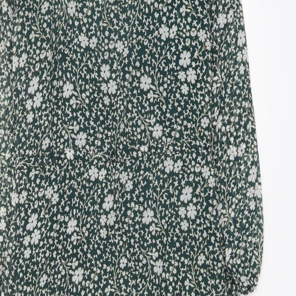 La Redoute Womens Green Floral Polyester A-Line Size 10 V-Neck Pullover