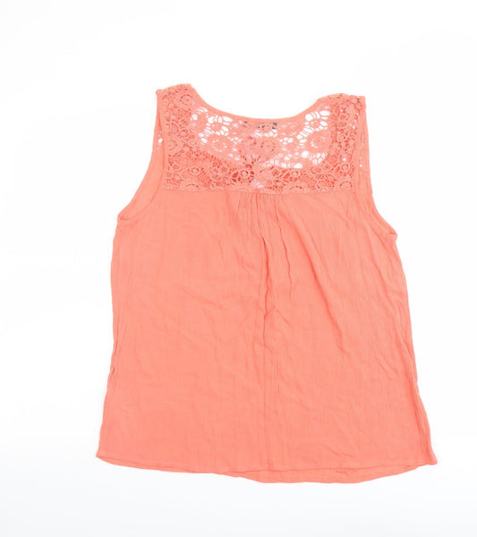 Bonmarché Womens Orange Viscose Basic Tank Size 12 Boat Neck - Crochet Detail
