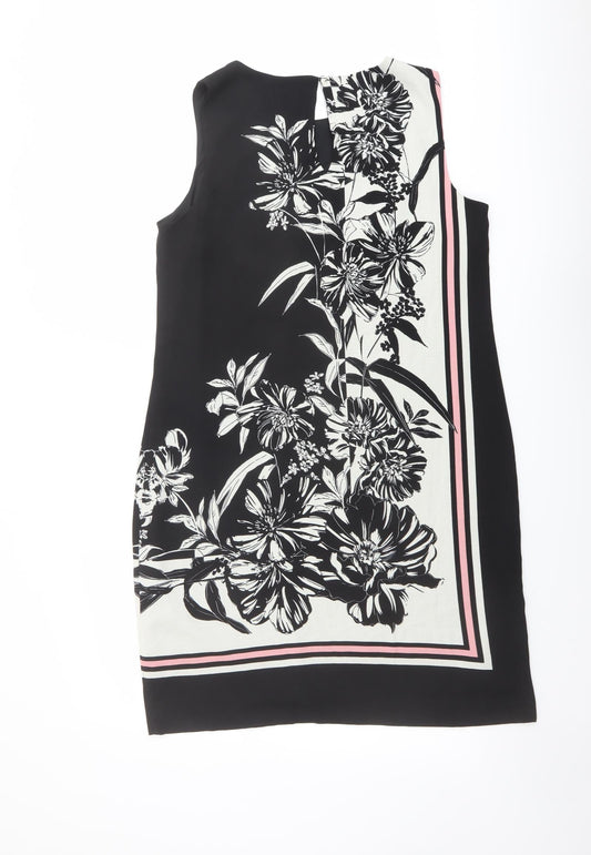 Principles Womens Black Floral Polyester Shift Size 10 Boat Neck Button