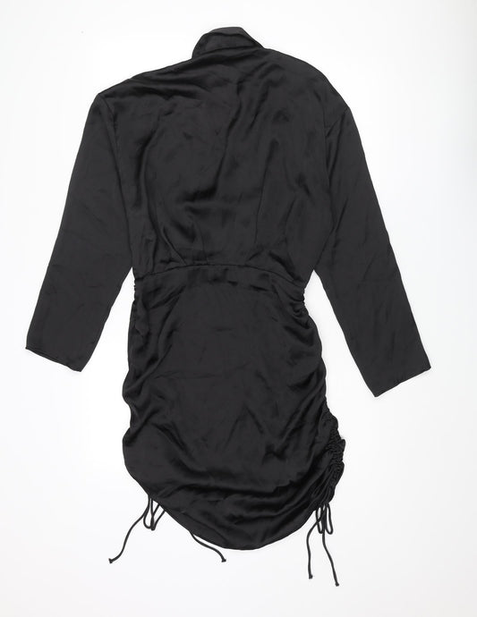 Zara Womens Black Polyester Shirt Dress Size M Collared Zip