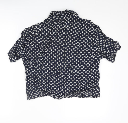 Anne Brooks Womens Blue Geometric Viscose Basic Button-Up Size 16 Collared