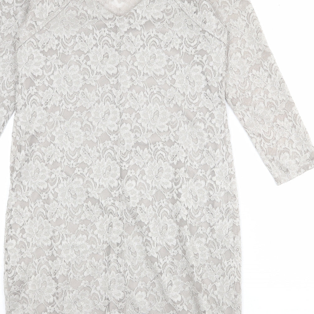 Billie & Blossom Womens Grey Polyester Sheath Size 14 Boat Neck Button