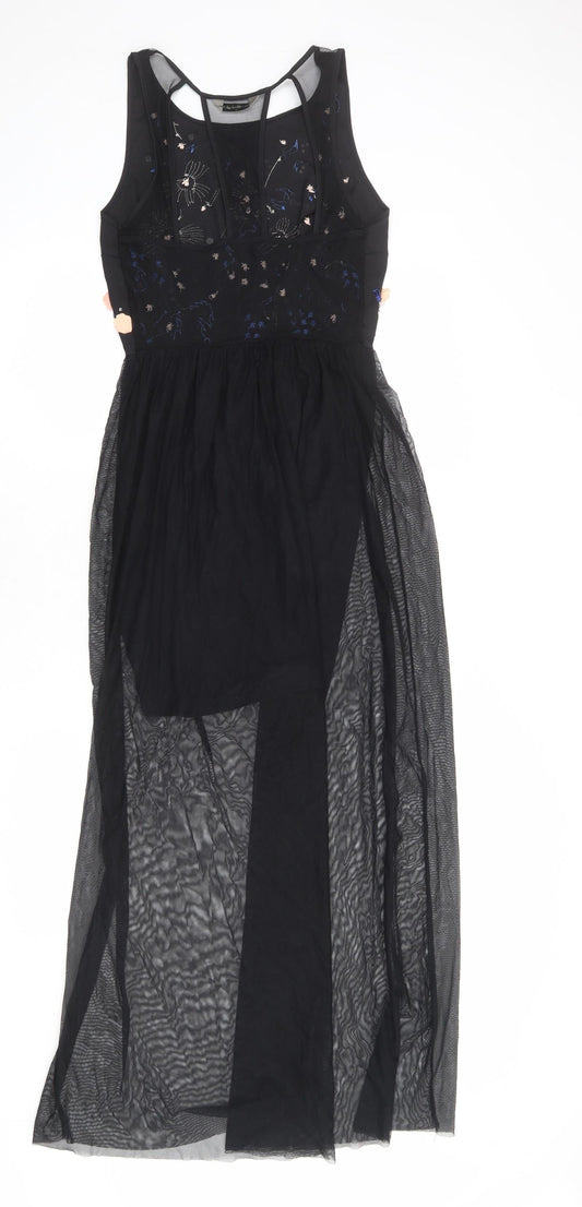 Miss Selfridge Womens Black Floral Nylon Maxi Size 10 Round Neck Pullover