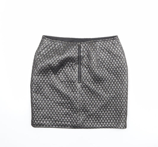 Limited Edition Womens Silver Argyle/Diamond Polyester Mini Skirt Size 8 Zip