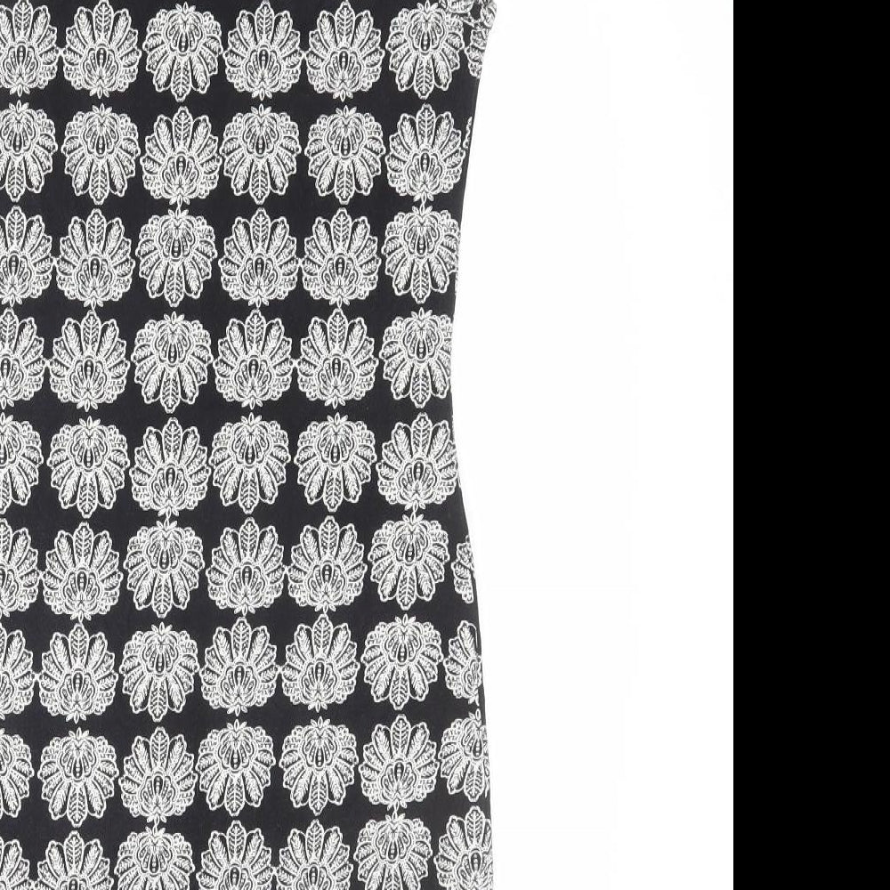 TALLY WEiJL Womens Black Geometric Cotton Bodycon Size S Boat Neck Pullover