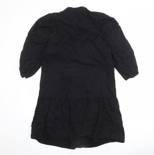 Divided by H&M Womens Black 100% Cotton A-Line Size S Round Neck Button