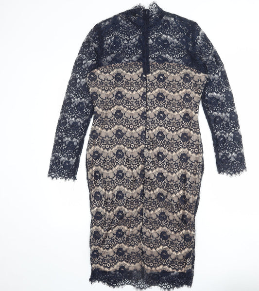 AX Paris Womens Blue Polyester Pencil Dress Size 14 Mock Neck Zip