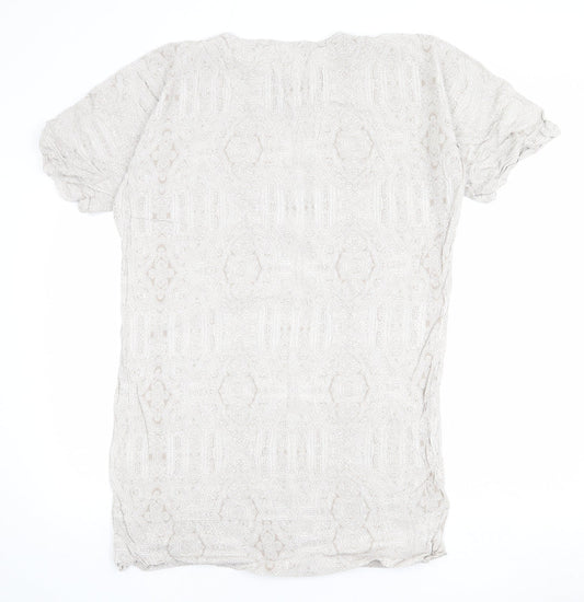 H&M Womens Beige Paisley Viscose T-Shirt Dress Size 8 Round Neck Pullover