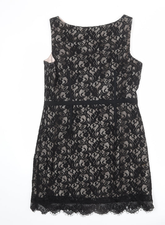 Coast Womens Black Polyester Shift Size 14 Boat Neck Zip - Lace Overlay