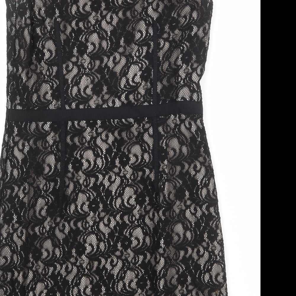 Coast Womens Black Polyester Shift Size 14 Boat Neck Zip - Lace Overlay