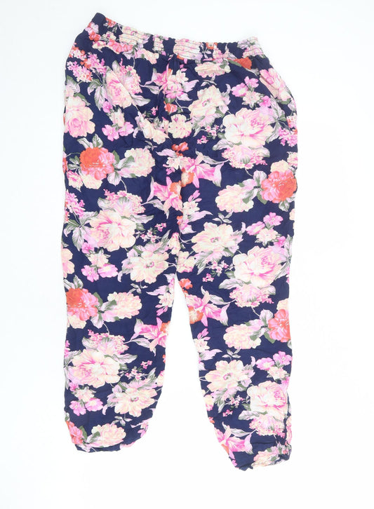 Parisian Womens Multicoloured Floral Viscose Jogger Trousers Size 12 L23 in Regular Drawstring
