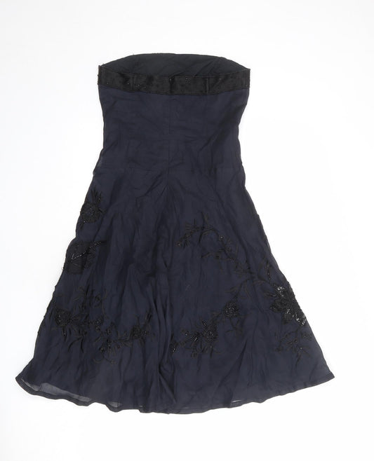 French Connection Womens Blue Cotton A-Line Size 8 Square Neck Zip - Strapless