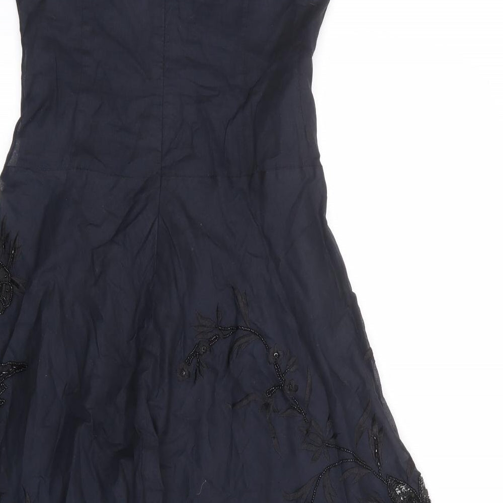 French Connection Womens Blue Cotton A-Line Size 8 Square Neck Zip - Strapless