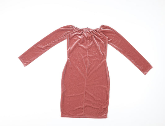 Missguided Womens Pink Polyester Bodycon Size 8 Boat Neck Pullover