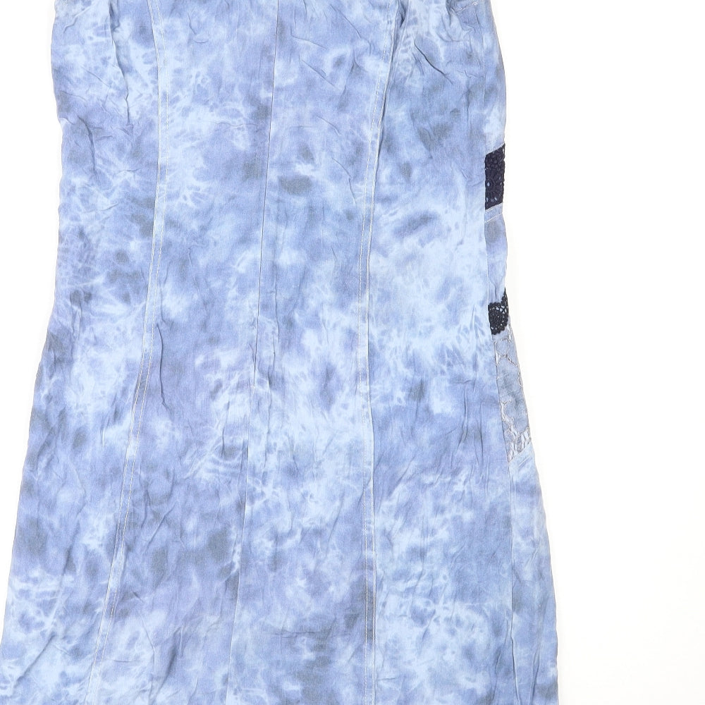 Pause Cafe Womens Blue Tie Dye Viscose Shift Size 10 V-Neck Zip