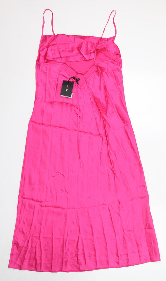Massimo Dutti Womens Pink Viscose Slip Dress Size M Square Neck Pullover
