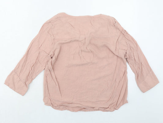 Object Womens Pink Viscose Basic Blouse Size 8 V-Neck