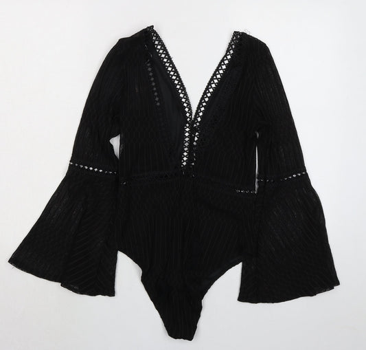 Misspap Womens Black 100% Polyester Bodysuit One-Piece Size S Snap