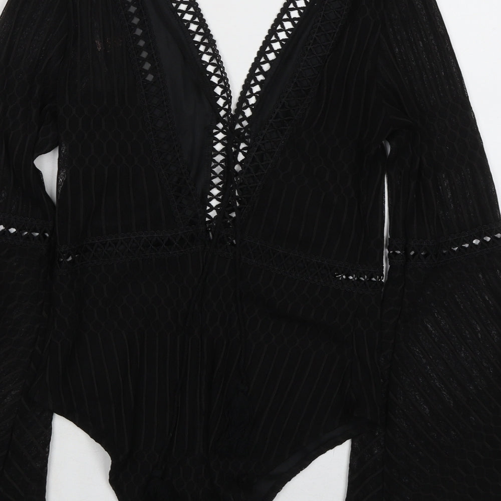 Misspap Womens Black 100% Polyester Bodysuit One-Piece Size S Snap