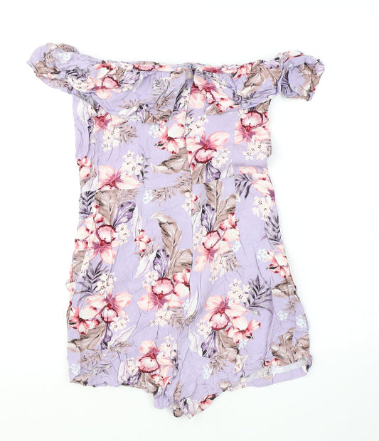 New Look Womens Purple Floral Viscose Playsuit One-Piece Size 10 L3 in Zip