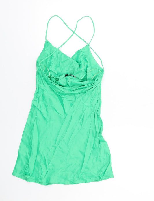 Zara Womens Green Viscose Slip Dress Size XS Cowl Neck Pullover