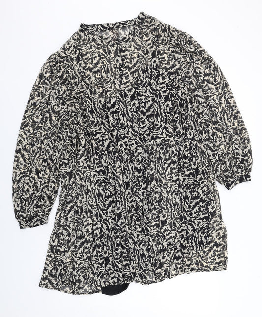 H&M Womens Black Geometric Polyester Shift Size 2XL Mock Neck Button