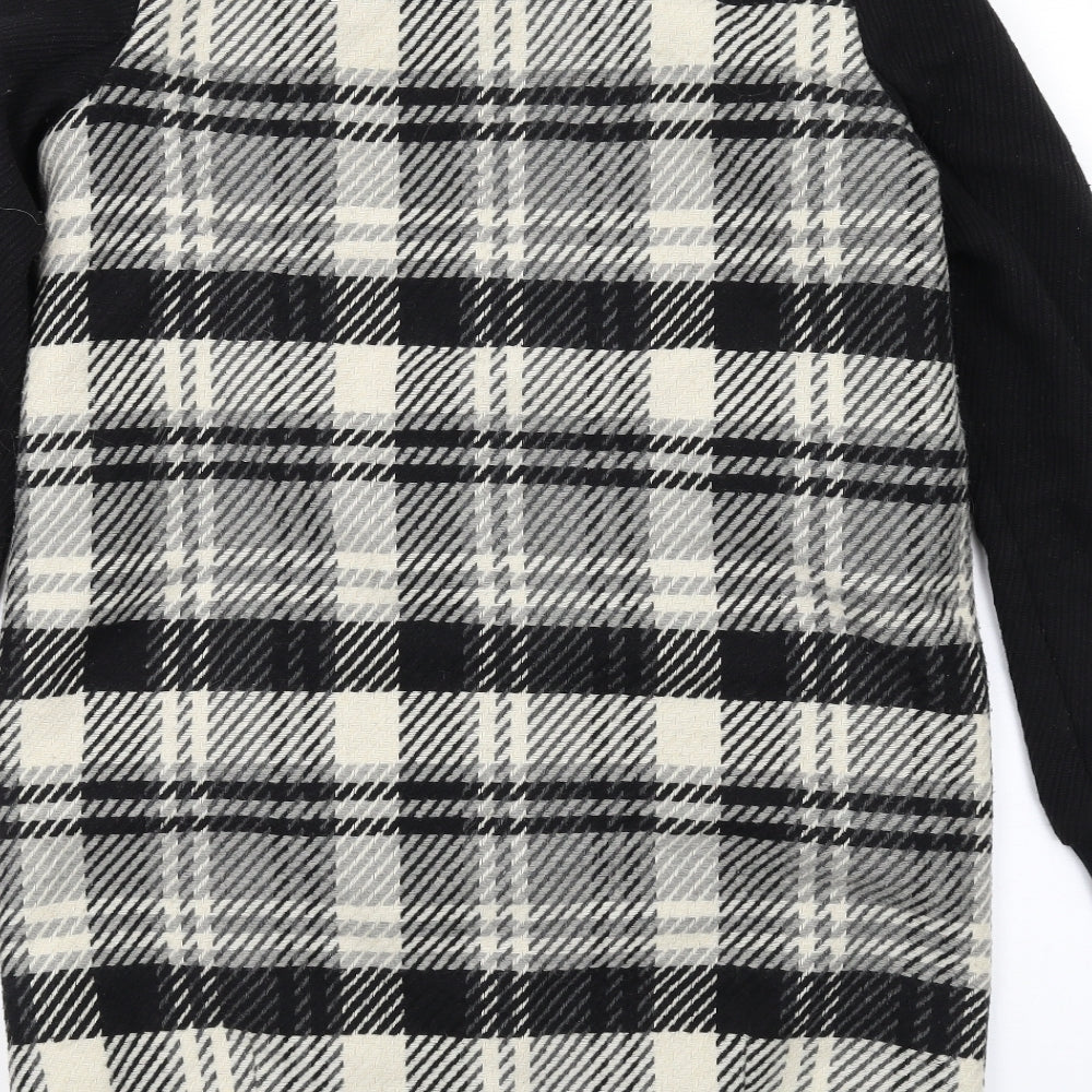 Brand and care label for Principles women’s black plaid overcoat coat, size UK 8, snap