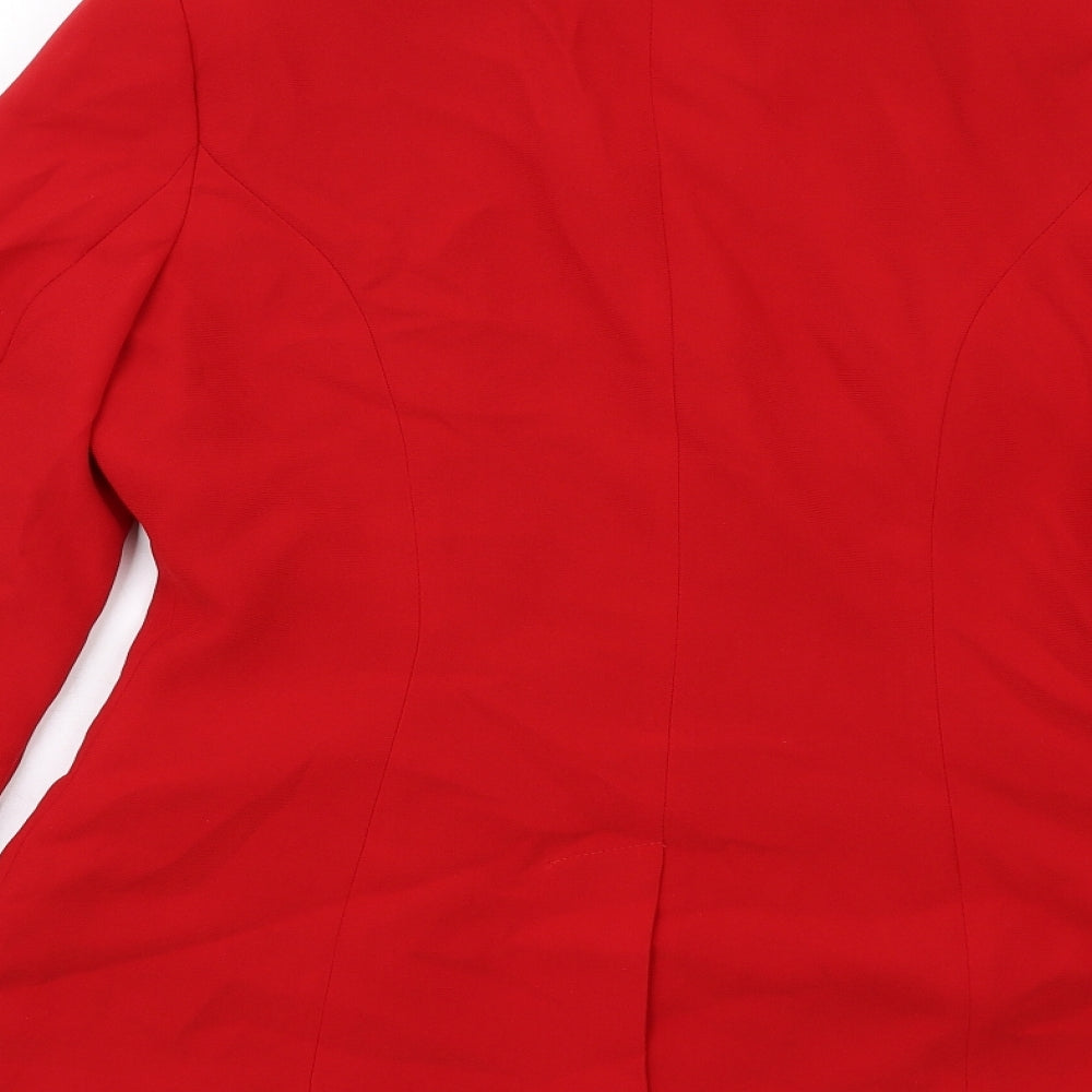 Brand and care label for Savoir women’s red polyester jacket blazer, size UK 10