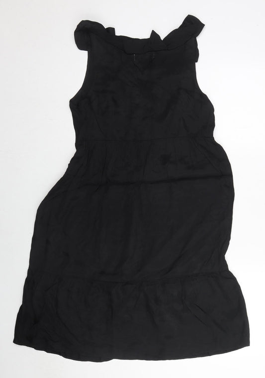Country Road Womens Black Viscose Fit & Flare Size S V-Neck Button - Frill