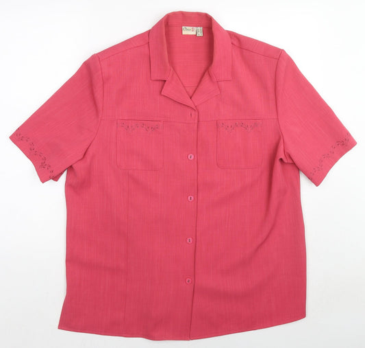 Additional front view of Oscar B. women’s pink polyester basic button-up, size UK 20, collared