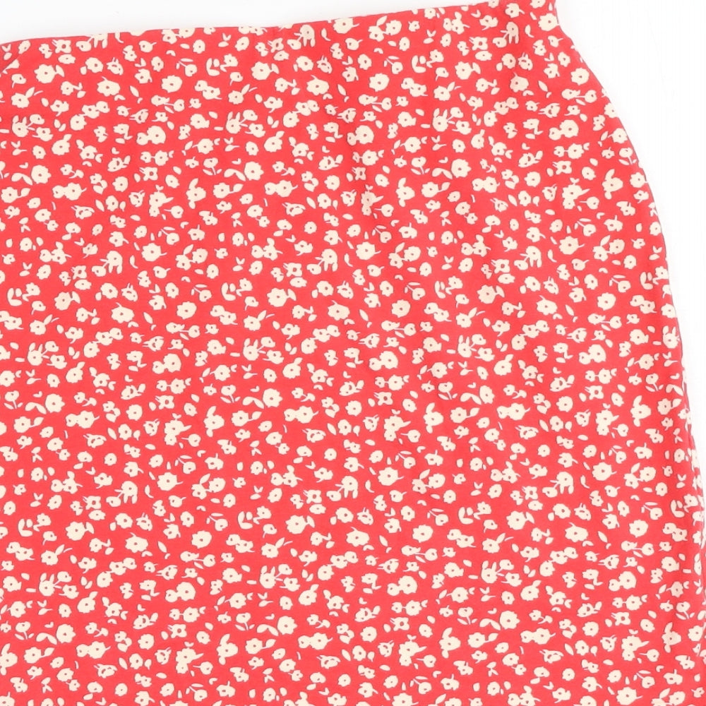 New Look Womens Red Floral Cotton A-Line Skirt Size 8