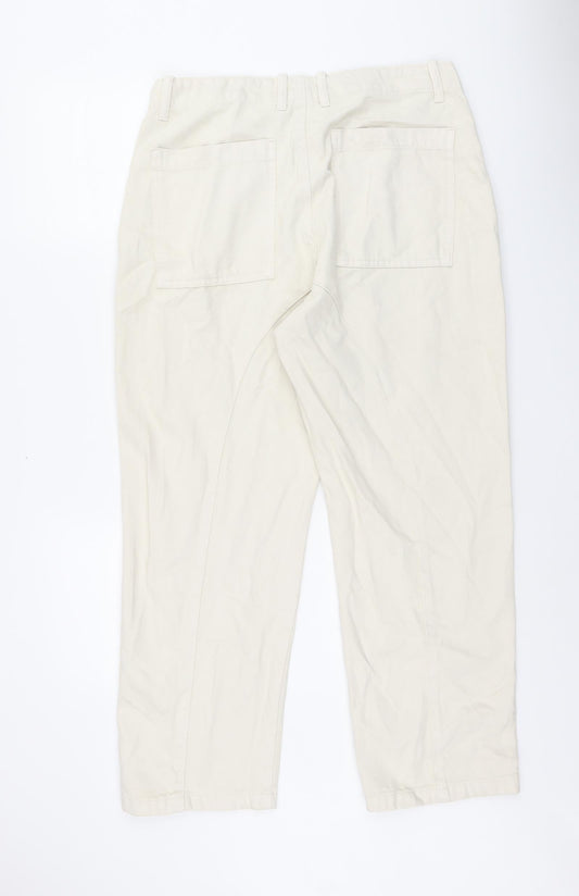 Zara Womens Ivory Cotton Straight Jeans Size L L25 in Regular Zip
