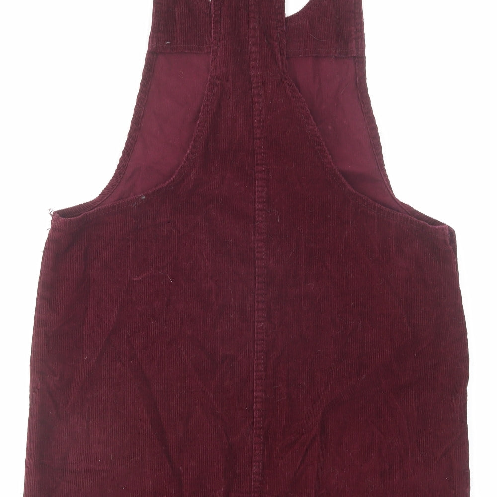 Denim & Co. Womens Red Cotton Pinafore/Dungaree Dress Size 10 Scoop Neck Button