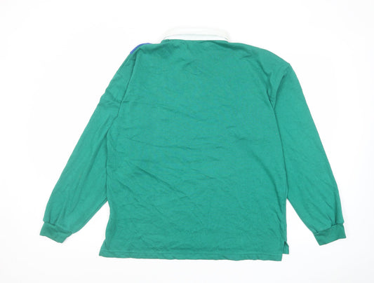 Rumours Mens Green Colourblock Cotton Polo Size L Collared Button